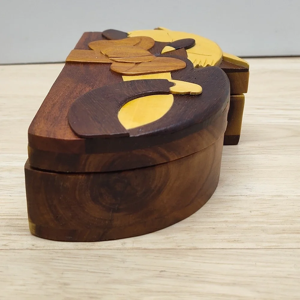 Sleeping Kitten CARVER DANS handcrafted Cat Solid Wood Puzzle Trinket Box